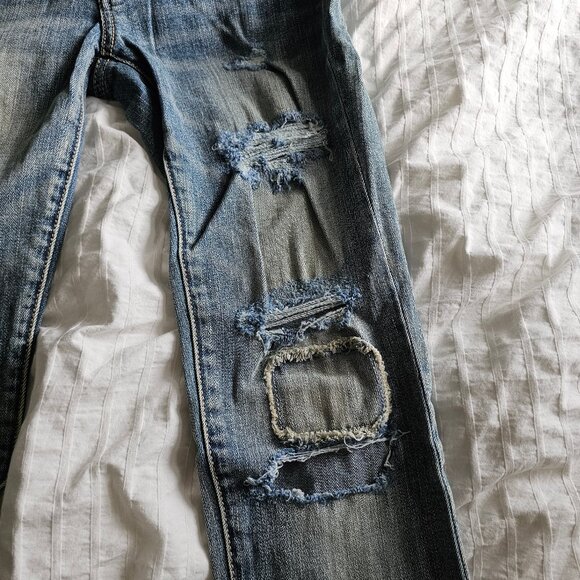 American Eagle Distressed Patchwork Skinny Jeans - 2014 - Light Wash - Sz 0 Reg - Picture 10 of 16